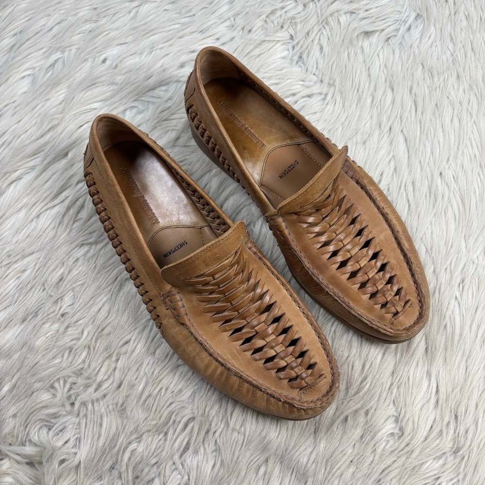 Johnston & Murphy Men's 8.5 Tan Woven Sheepskin Leather Loafers Resort Huaraches - Picture 2 of 7